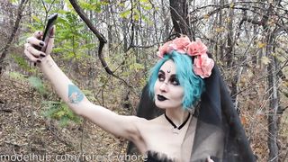 Halloween Cosplayes nőci hátsó bejáratba dugva